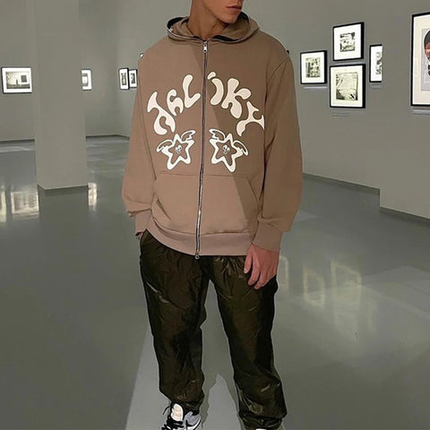 Hip Hop Kapuzen-Sweatshirt mit Reißverschluss, Cardigan-Hoodie 2024, Frühling und Herbst