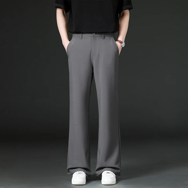 Mens Slim Flare Dress Pants Elastic Waist Business Work Slacks