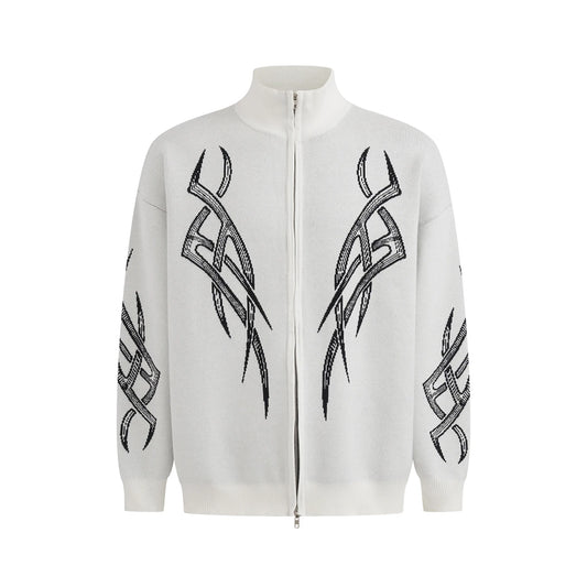 Men Vintage Flame Jacquard Oversized Cardigan