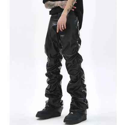 Hip Hop Mens Leather Pants Harajuku Retro Streetwear Loose Casual