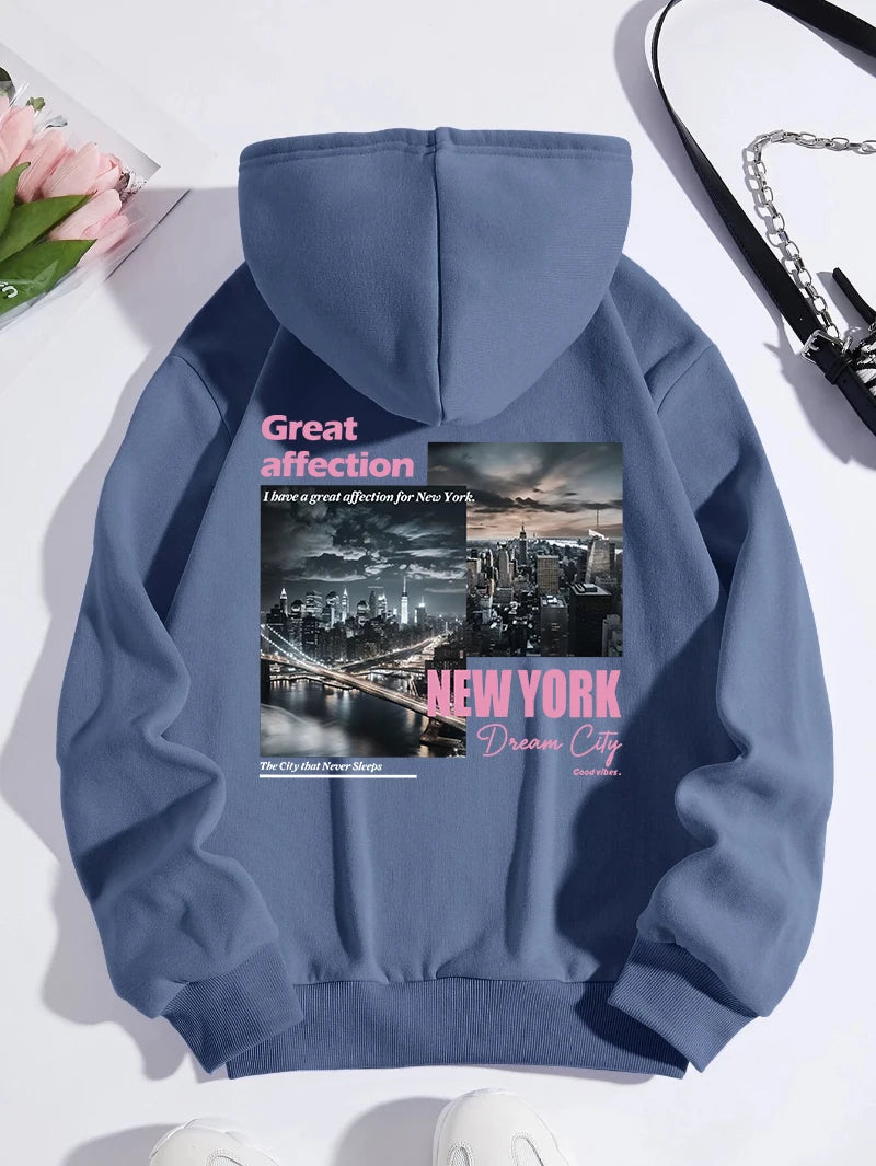 New York Hoodie Women Fashion Oversize Streetwear Top