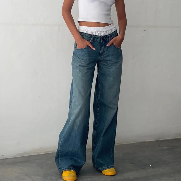 Y2K Baggy Jeans Women Low Rise Straight Leg Streetwear Denim
