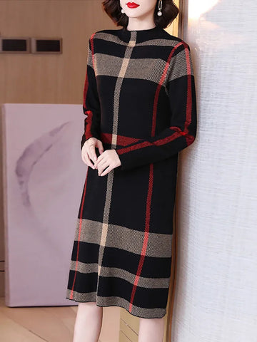 Korean Vintage Striped Midi Sweater Dress Autumn and Winter 2023