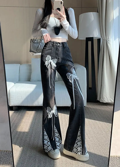Women's Y2K Bow Lace Patchwork Harajuku Jeans