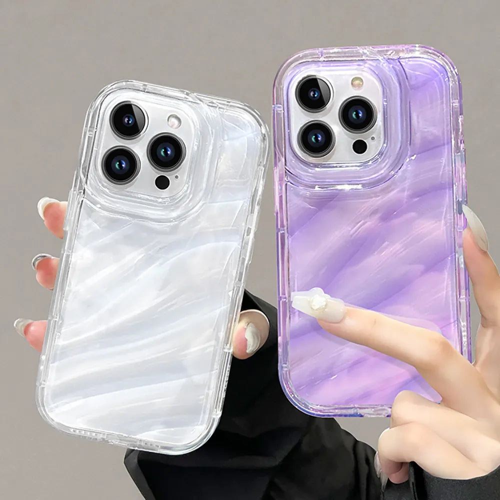 Laser Water Wave Ripple Case For iPhone Fundas Clear Hologram Shockproof Soft Cover