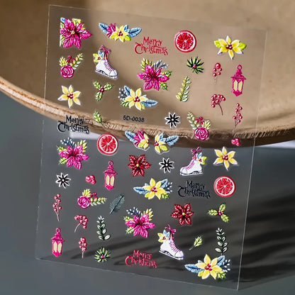 Christmas White Snowflakes Nail Art Sticker 5D Embossed Cartoon