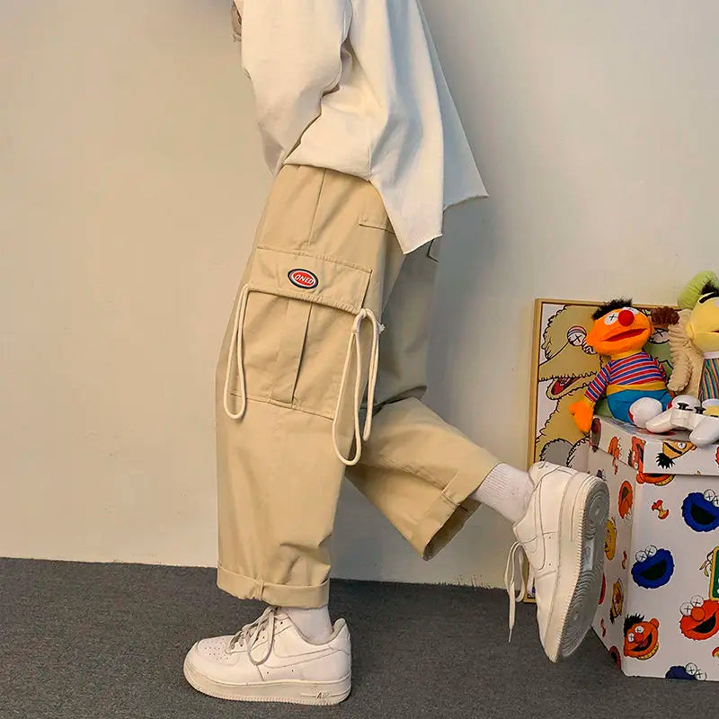 Style Wide leg Cotton Cargo Pants Men Streetwear Straight Oversize