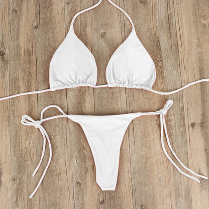 Bikini-Set für Damen, Badeanzug, sexy, schlichter transparenter Riemen, Biquini-Set, lässig, dünn, schlank