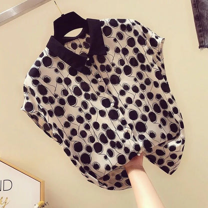 Casual Polka Dot Top Women Short Batwing Sleeve Tee