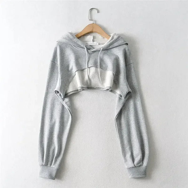 Female Hoodie Personality Irregular Crop Ultra Short Style Long Sleeve
