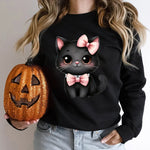 Cute Black Cat Print Sweatshirt