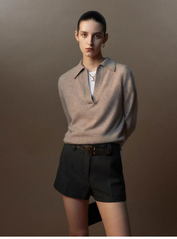 Cashmere Polo Sweater Scissors Collar Intellectual Knit