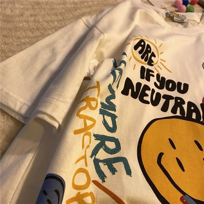 Harajuku Cartoon Alien Print Y2k Casual Gothic T Shirt