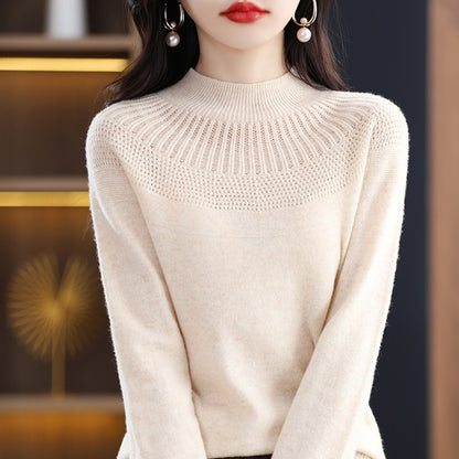 Cashmere knitting sweater high collar merino wool high collar slim soft long sleeve pullover top - xinnzy