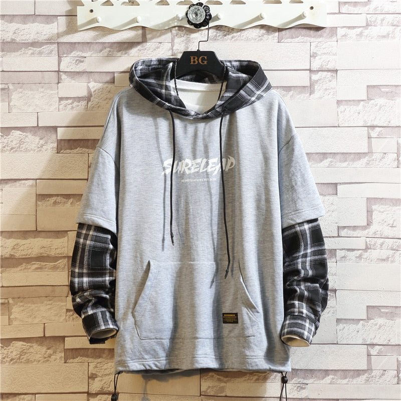 Black Patchwork Hoodies Autumn Spring Men Sweatshirts Hiphop Punk Streetwear Casual Pullover - xinnzy