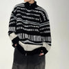 Unisex Y2K Color Block Cardigan Zip Up Retro Knit Couples Matching