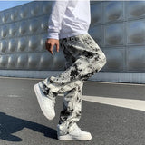 Mens Fashion Printed jeans Korean Style High Street Loose Hip Hop Wide-leg