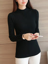 Autumn Women Mock Neck Ruffles Sweater Long Sleeve Knitted