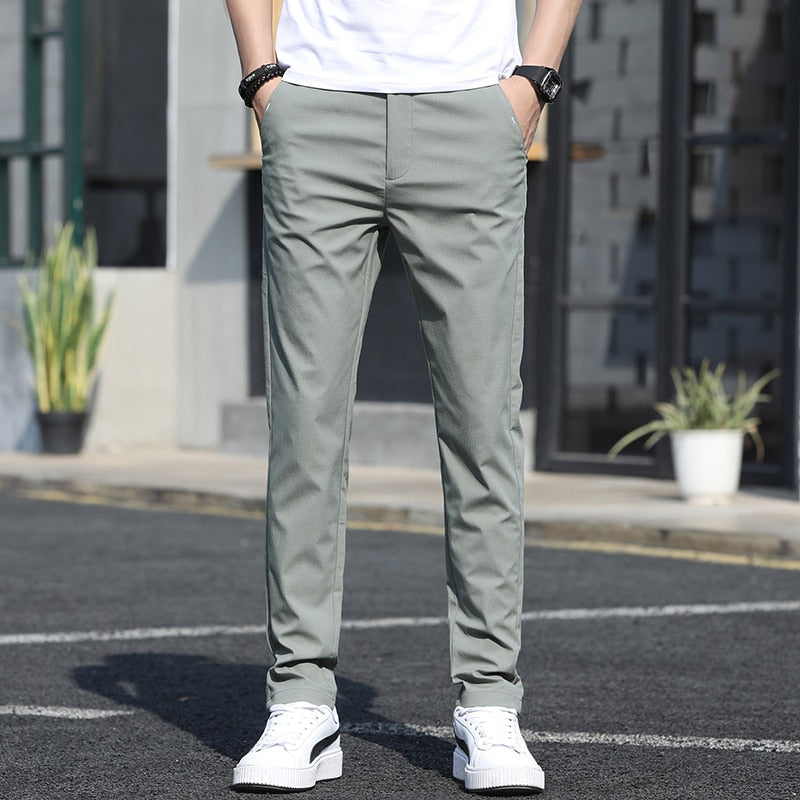 Men Pants Slim Straight Stretch Classic Trousers Spring Autumn Pant High quality - xinnzy