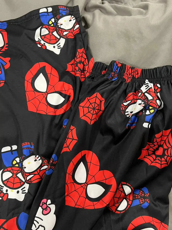 Hello Kitty Spider-Man Pajama Pants Loose Y2K Cartoon Gift Couple
