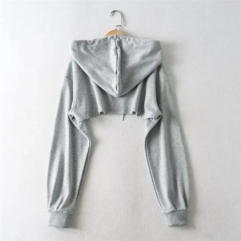 Female Hoodie Personality Irregular Crop Ultra Short Style Long Sleeve