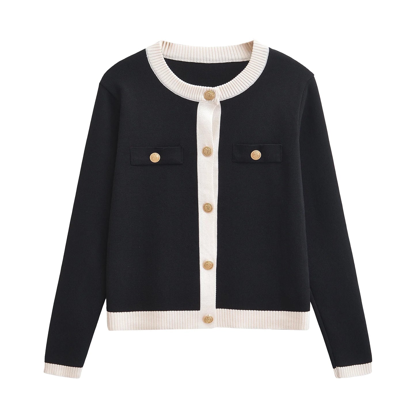 Women's Gold Button Knit Cardigan - Long Sleeve Sweater Coat