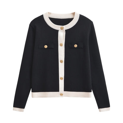 Women's Gold Button Knit Cardigan - Long Sleeve Sweater Coat