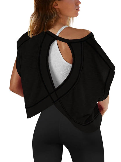 Women's Backless Yoga Top Pure Color Loose Gym Tee