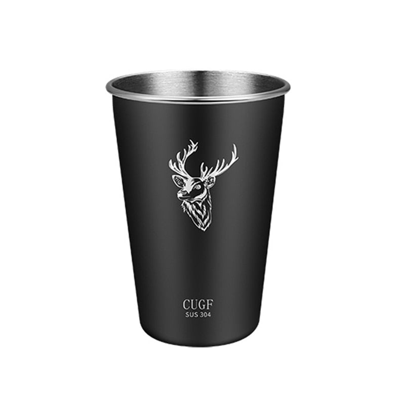 Poker Elk Black Stainless Steel Single Layer Cold Drink Cup Portable Mug
