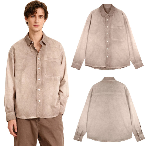 Mens Tie Dye Gradient Shirt Long Sleeve Button Up Streetwear Pocket