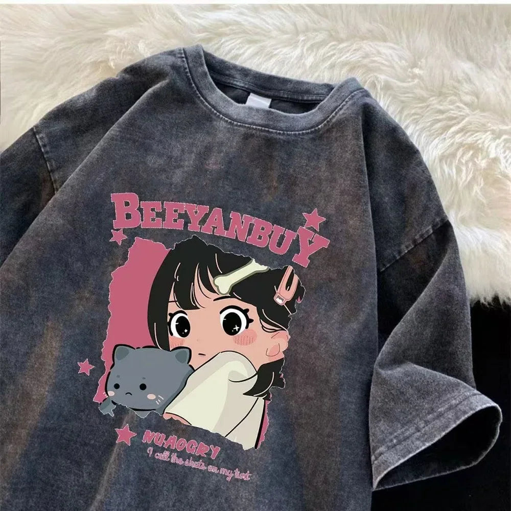 Men’s Retro Streetwear T-Shirt Vintage Washed Hip Hop Summer Tee