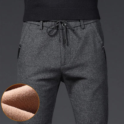 Winter Plush Trousers Men Business Fleece Pants Fashion