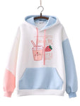 Harajuku Erdbeerdruck Kordelzug Fleece Warme Hoodies Frauen 2023