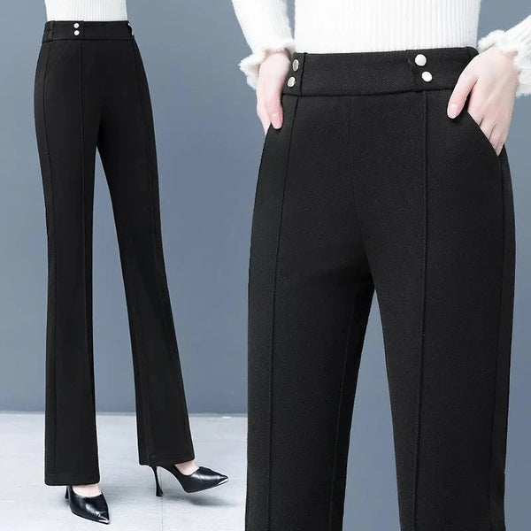 Womens Flared Pants High Waist Wool Blend Fall Wide Leg Trousers