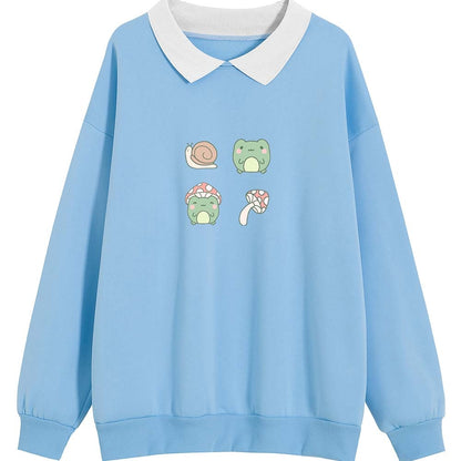 Frauen Sweatshirts Cartoon Druck Frosch Pilz Schnecke Streetwear