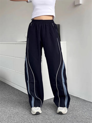 Y2K Vintage Navy Blue Track Pants for Women