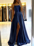 Simple Spaghetti Straps Sexy Slit Wedding Prom Party Gowns Vestidos