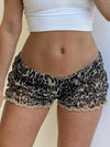 Retro Y2K Kawaii Leopard Print Ruffle Shorts Women Slim Fit Pants