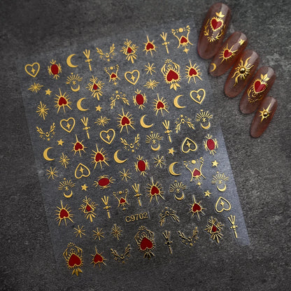 3D Gold Heart Nail Art Stickers