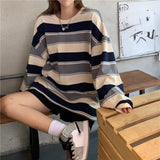 Harajuku Autumn Striped Oversized Sweatshirt Women's Streetwear Pullovers Tops