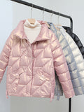 Women's Winter Glossy Down Cotton Parka Jacket - Casual Short Coat