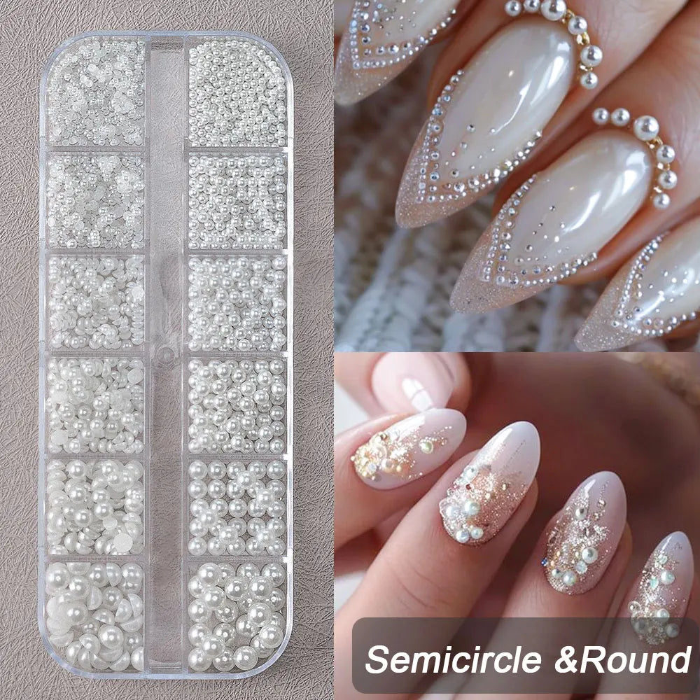 Round White Pearl Nail Beads