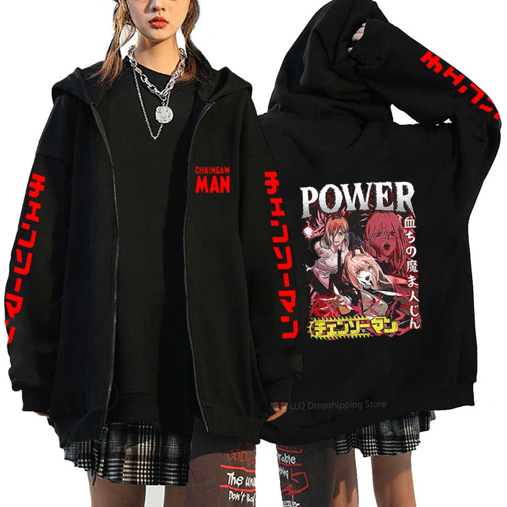 Anime Chainsaw Denji Hoodies Makima Zipper Streetwear Fleece