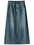 Jeansrock für Damen, Retro-Design, hohe Taille, knöchellang aus reiner Baumwolle