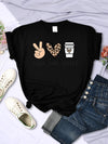Womens Peace Love Coffee Graphic Tee Cotton O Neck Street Style Shirt