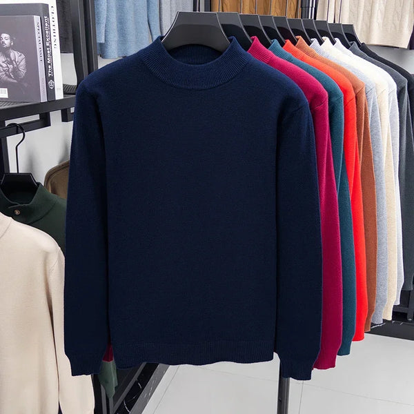 Mens Mock Neck Knit Sweater Winter Pullover Solid Turtleneck Top