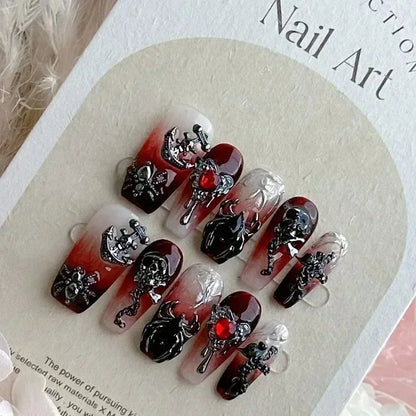 Vintage Angel Gothic Nail Burgundy and Black Fashion Punk Cool Nail
