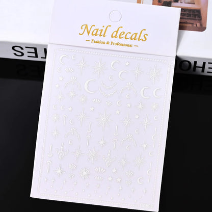 3D Gold Sun Moon Star Nail Stickers