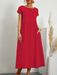 Womens Solid Color Cotton Linen Dress