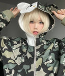 Japanische Y2k Kleidung Vielseitige Hoodies Patchwork Hoodie Full Zip Kawaii